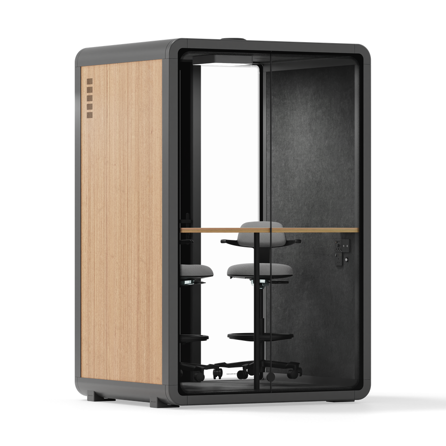 Quell+ - 2 Person PodWooden / Dark Gray / Dual Zoom Room + Device Shelf + 2 Barstools