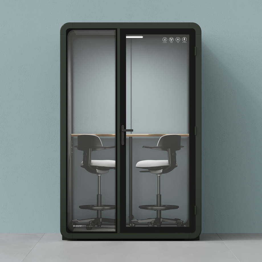Quell+ - 2 Person PodDark Green / Dark Gray / Dual Zoom Room + Device Shelf + 2 Barstools