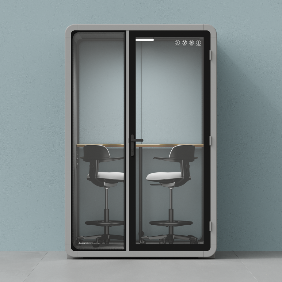 Quell+ - 2 Person PodLight Grey / Dark Gray / Dual Zoom Room + Device Shelf + 2 Barstools