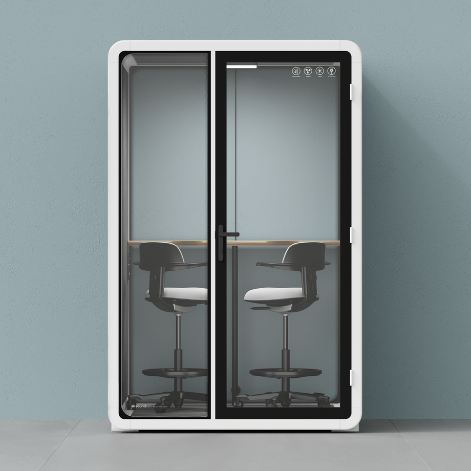 Quell+ - 2 Person PodWhite / Dark Gray / Dual Zoom Room + Device Shelf + 2 Barstools