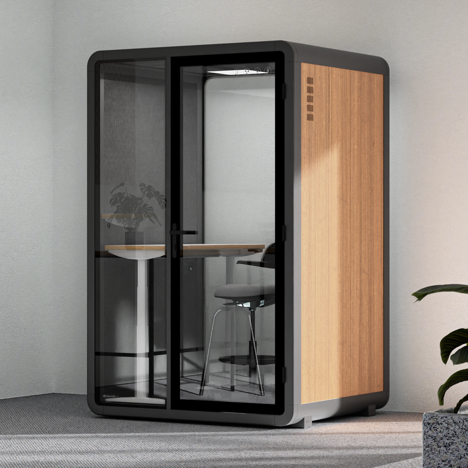 Quell+ - 2 Person PodWooden / Dark Gray / Dual Zoom Room + Device Shelf + 2 Barstools