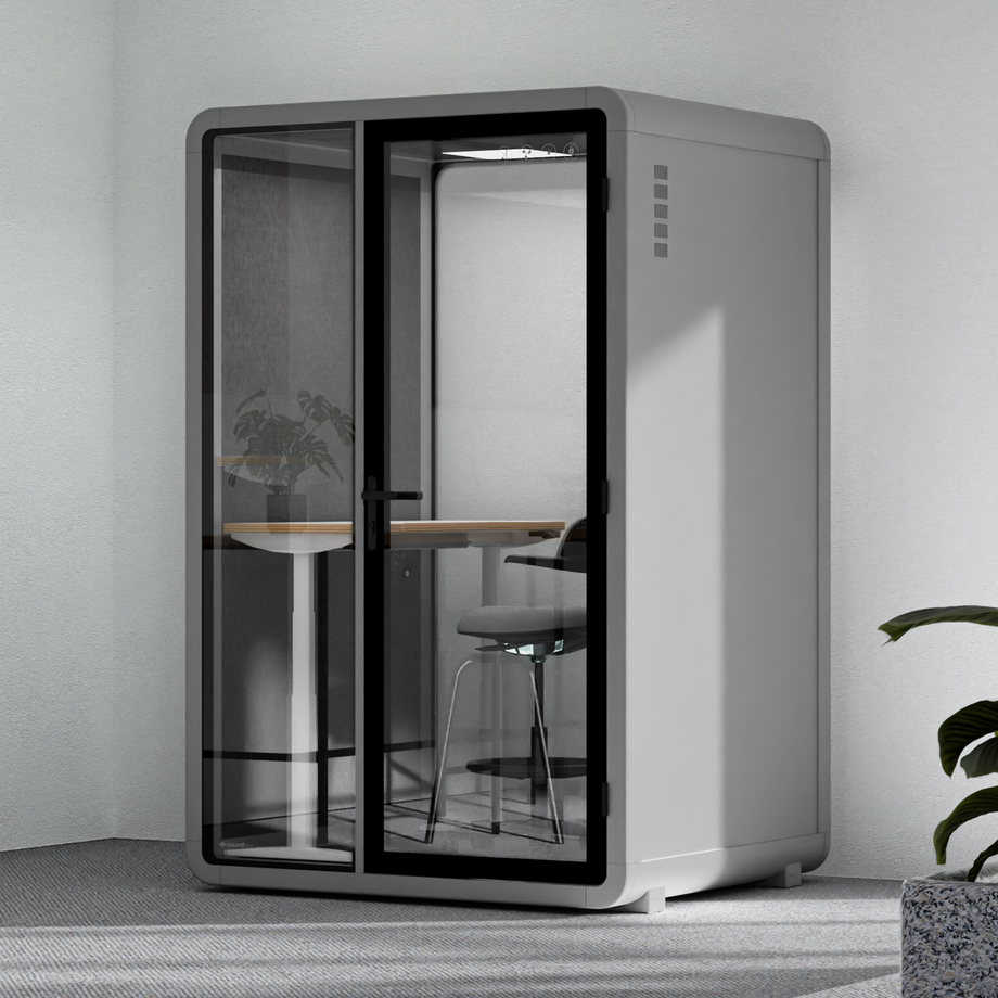 Quell+ - 2 Person PodLight Grey / Dark Gray / Dual Zoom Room + Device Shelf + 2 Barstools