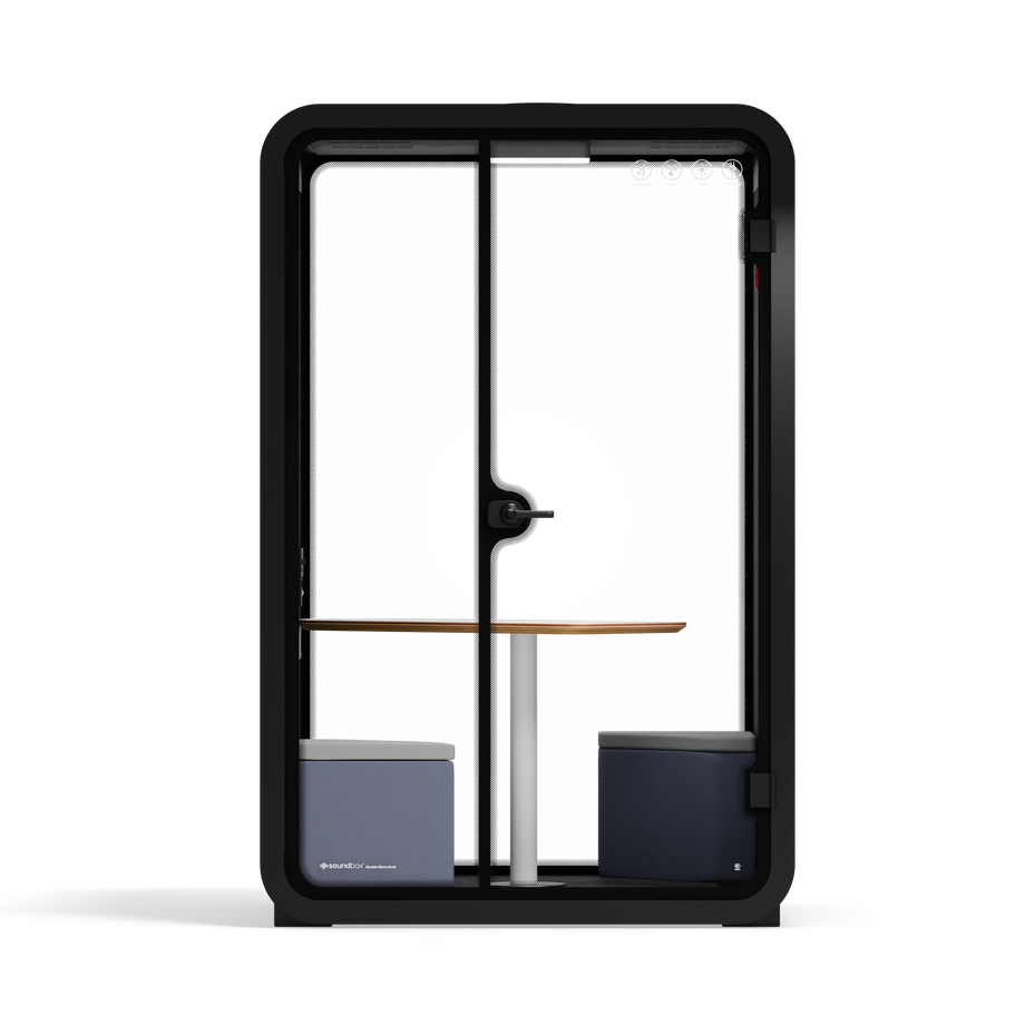 Office Phone Booth Quell - 2 PersonCharcoal / Dark Gray / Meeting Room + Table + Corner Stool