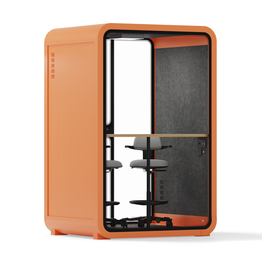 Office Phone Booth Quell - 2 PersonOrange / Dark Gray / Dual Zoom Room + Device Shelf + 2 Barstools