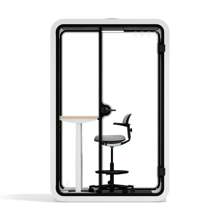 Office Phone Booth Quell - 2 PersonWhite / Dark Gray / Electric Adjustable Work Station + Stool