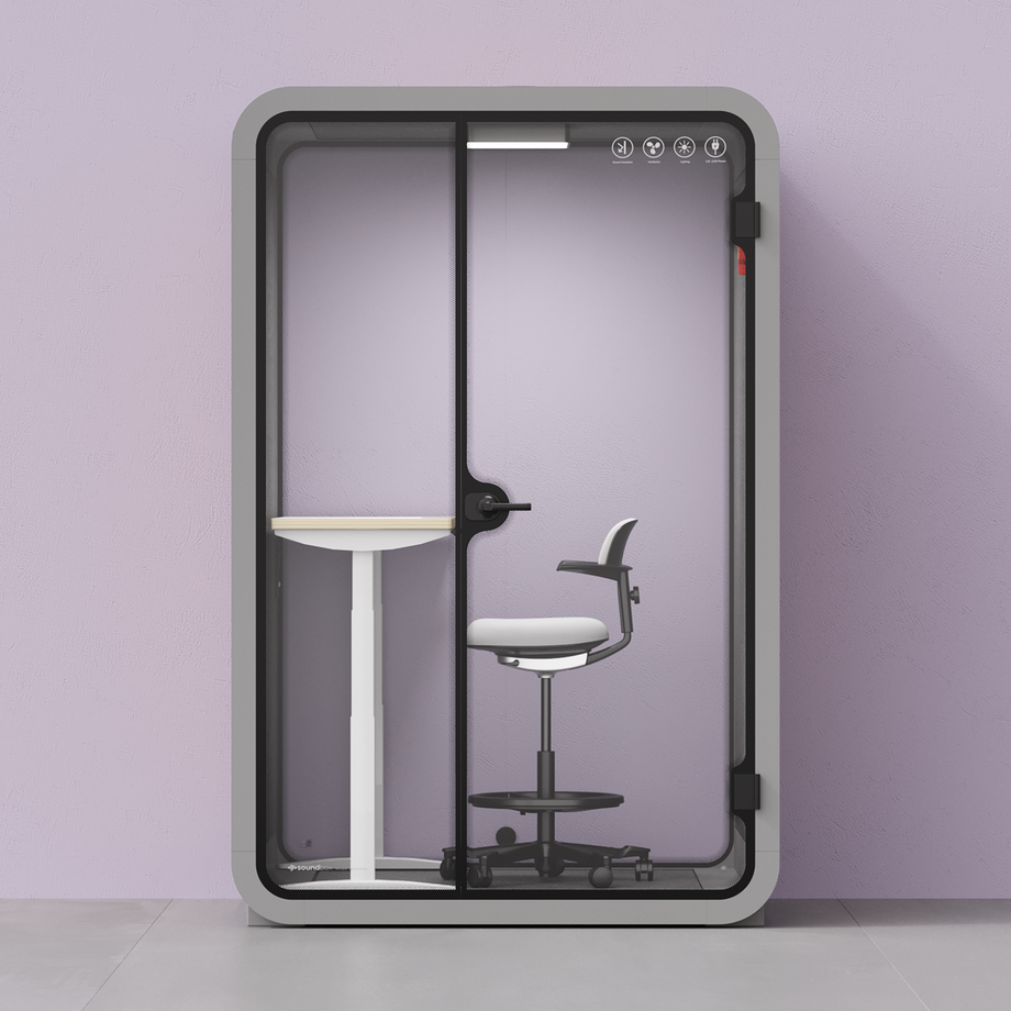 Office Phone Booth Quell - 2 PersonLight Grey / Dark Gray / Electric Adjustable Work Station + Stool