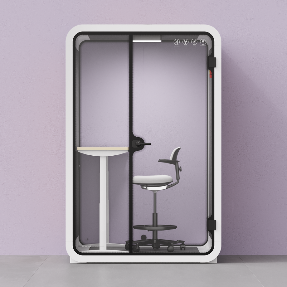 Office Phone Booth Quell - 2 PersonWhite / Dark Gray / Electric Adjustable Work Station + Stool