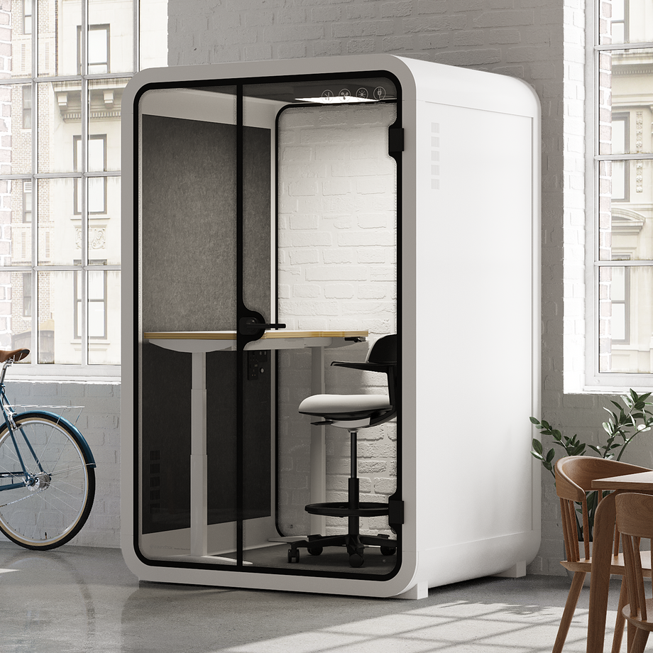 Office Phone Booth Quell - 2 PersonWhite / Dark Gray / Electric Adjustable Work Station + Stool