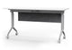 Swish Foldable Conference Table in white and black on a white background, featuring a PET modesty panel, centre water holder, name card slot, pen holder and smooth-rolling casters; modern foldable conference table designed for flexible, space-saving, ergonomic meeting and training room use.
