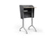 Swish Adaptive Presentation Podium in white oak and black on a white background, featuring an 18mm birch plywood body with beveled water-based painted edges, black PET panel, aluminium alloy frame, and medical-grade TPU silent casters; modern mobile presentation podium designed for professional office, training and conference environments.