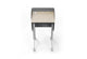 Swish Adaptive Presentation Podium in white oak and black on a white background, featuring an 18mm birch plywood body with beveled water-based painted edges, black PET panel, aluminium alloy frame, and medical-grade TPU silent casters; modern mobile presentation podium designed for professional office, training and conference environments.
