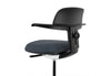 Tulip Adjustable Swivel Stool with integrated armrest and ergonomic support features, available in dark grey, light grey, orange and green. Designed with an adjustable backrest, sliding seat and tilting back support to encourage movement and reduce fatigue, it includes a smooth swivel function and round steel footrest for stability in modern offices and collaborative workspaces.