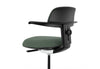 Tulip Adjustable Swivel Stool with integrated armrest and ergonomic support features, available in dark grey, light grey, orange and green. Designed with an adjustable backrest, sliding seat and tilting back support to encourage movement and reduce fatigue, it includes a smooth swivel function and round steel footrest for stability in modern offices and collaborative workspaces.