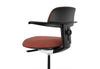 Tulip Adjustable Swivel Stool with integrated armrest and ergonomic support features, available in dark grey, light grey, orange and green. Designed with an adjustable backrest, sliding seat and tilting back support to encourage movement and reduce fatigue, it includes a smooth swivel function and round steel footrest for stability in modern offices and collaborative workspaces.