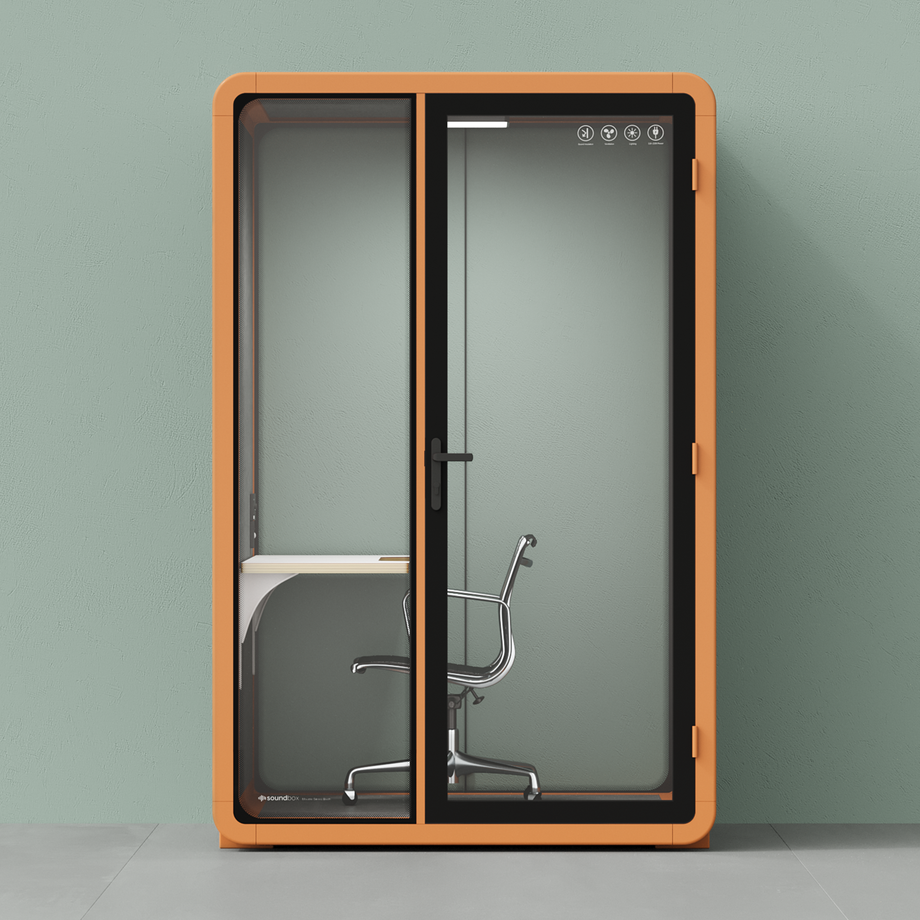 Quell+ - 2 Person PodOrange / Dark Gray / Work Station + Designer Office Chair