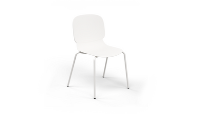 Aarhus Bistro Chair by Quell Design – a modern Scandinavian-style chair in white with a smooth moulded polypropylene seat and curved ergonomic backrest. Supported by slender black powder-coated steel legs, this minimalist and durable chair is perfect for collaborative office spaces, cafés, and contemporary dining areas, offering both comfort and timeless design.