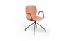 Aarhus Eiffel Arm Chair by Quell Design – a modern Scandinavian-style armchair in coral with a smooth moulded polypropylene shell, curved armrests, and a signature black Eiffel-style steel rod base. Perfect for collaborative office spaces, creative meeting corners, and minimalist interiors that value mobility, visual lightness, and contemporary design.