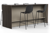 Skanfor Collaborative Breakfast Bar, angled view, ebony wood external, warm grey internal, double-sided bar, additional bar stools and modesty screen.
