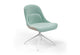 Bloom Chair by Quell Design – a modern Scandinavian-style chair in soft pastel aqua with a smooth contoured seat upholstered in linen-velvet and eco PU panels. Supported by a sleek black Eiffel-style steel base, this elegant and comfortable chair brings a touch of colour and minimalist sophistication to contemporary interiors, perfect for hospitality, dining, or office settings.