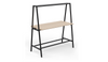 Forma Collaborative A-Frame Table, front angled view showing the matte black A-frame and white oak surface.