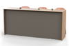 Skanfor Collaborative Breakfast Bar, reverse view of the modesty screen view of the oak wood external, mocha brown internal, single sided.