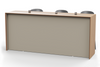 Skanfor Collaborative Breakfast Bar, reverse view of the modesty screen view of the oak external, warm grey internal, single sided.
