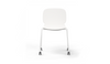 Aarhus Wheelie Chair by Quell Design — contemporary office chair with moulded polypropylene shell in a white finish, mounted on a set of smooth-glide swivel castors and a black powder-coated steel base. Ideal for dynamic work environments, home offices or collaborative spaces offering mobility, ergonomic comfort and Scandinavian minimalist style.