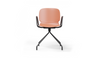 Aarhus Eiffel Arm Chair by Quell Design – a modern Scandinavian-style armchair in coral with a smooth moulded polypropylene shell, curved armrests, and a signature black Eiffel-style steel rod base. Perfect for collaborative office spaces, creative meeting corners, and minimalist interiors that value mobility, visual lightness, and contemporary design.