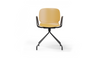 Aarhus Eiffel Arm Chair by Quell Design – a modern Scandinavian-style armchair in ginger with a smooth moulded polypropylene shell, curved armrests, and a signature black Eiffel-style steel rod base. Perfect for collaborative office spaces, creative meeting corners, and minimalist interiors that value mobility, visual lightness, and contemporary design.