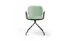 Aarhus Eiffel Arm Chair by Quell Design – a modern Scandinavian-style armchair in morandi green with a smooth moulded polypropylene shell, curved armrests, and a signature black Eiffel-style steel rod base. Perfect for collaborative office spaces, creative meeting corners, and minimalist interiors that value mobility, visual lightness, and contemporary design.