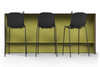Skanfor Collaborative Breakfast Bar, front view showing the bar stools, ebony wood external, olive green internal, single-sided.