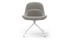 Bloom Scandinavian Inspired Office Chair by Quell Design – a modern Scandinavian-style chair with a contoured seat in linen velvet and eco-friendly synthetic leather, supported by Eiffel-style powder-coated aluminium legs. Elegant, ergonomic, and ideal for workspaces or leisure areas, embracing timeless simplicity and sustainable design.