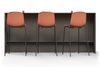 Skanfor Collaborative Breakfast Bar, reverse view of the modesty screen view, walnut wood external, mocha brown internal, single sided bar.