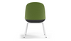 Bloom ergonomic office chair by Quell Design — green / black upholstered contoured seat with linen-velvet and eco PU panels, mounted on slender black steel legs with subtle wraparound support structure. Elegant and sculptural, the chair adds refined comfort and modern design to contemporary interiors.
