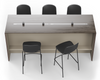 Skanfor Collaborative Breakfast Bar, top view showing the power rail, ebony wood external, warm grey internal, double-sided bar.