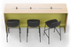 Skanfor Collaborative Breakfast Bar, top view showing the power rail, of the oak wood external, olive green internal, single sided.