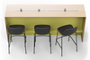 Skanfor Collaborative Breakfast Bar, top view showing the power rail, of the oak wood external, olive green internal, single sided.