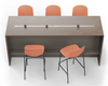 Skanfor Collaborative Breakfast Bar, top view showing the power rail, walnut wood external, mocha brown internal, double-sided bar.