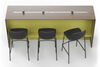 Skanfor Collaborative Breakfast Bar, top view showing the power rail, walnut wood external, olive green internal, single sided bar.