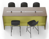 Skanfor Collaborative Breakfast Bar, top view showing the power rail, walnut wood external, olive green internal, double-sided bar.