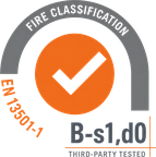 EN 13501-1 fire classification B-s1,d0, third-party tested